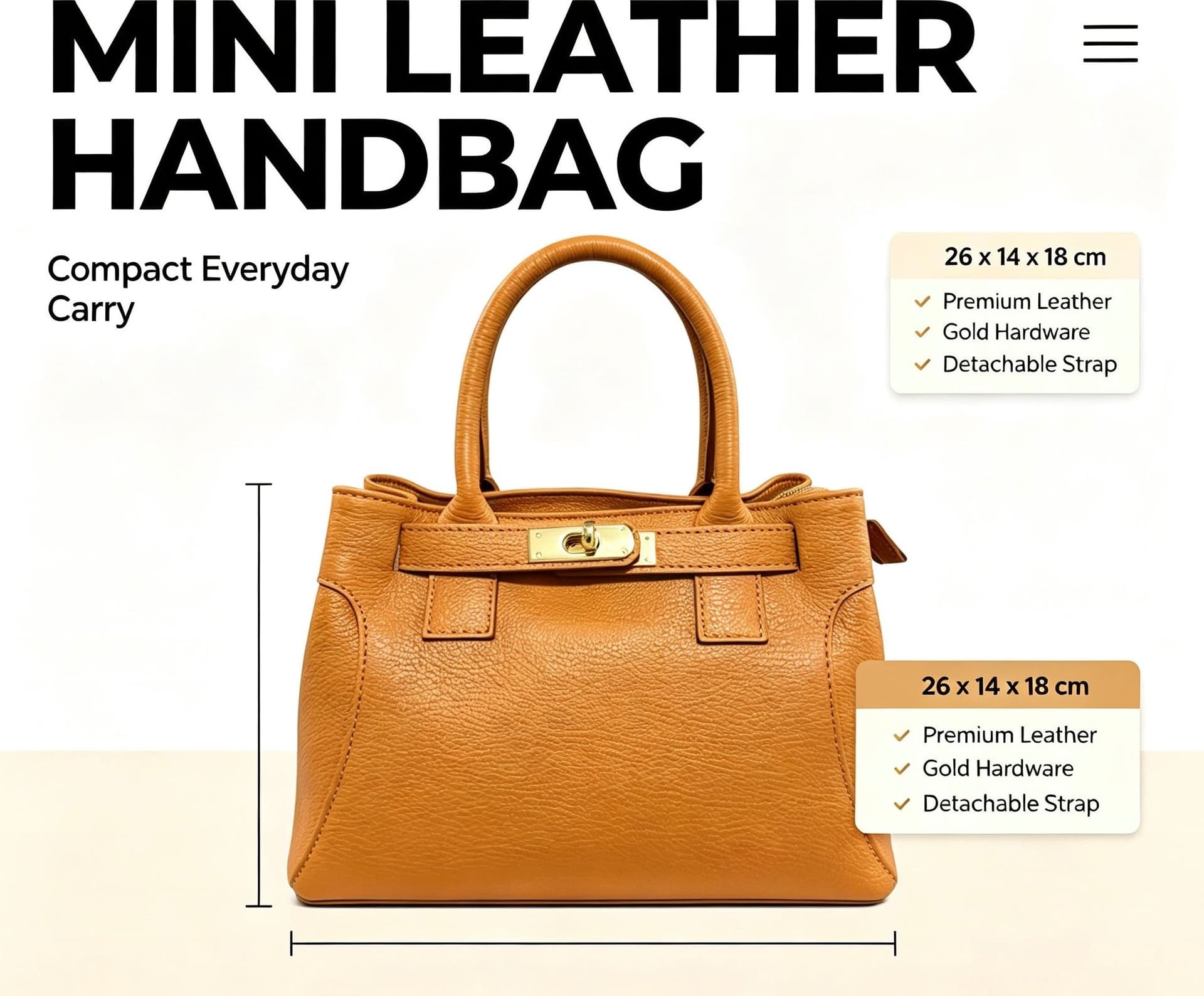 Modarno Borsa donna a mano e tracolla "Mia" in vera pelle 26x14x18 cm - 6