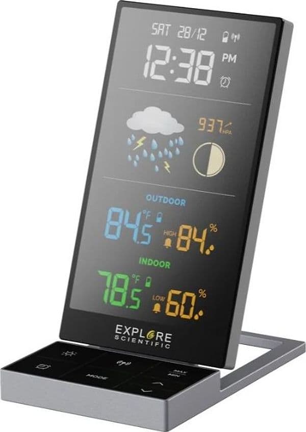 Stazione Meteo pieghevole WSH5005 Design ribaltabile con supporto di appoggio, ideale per la scrivania, il comodino o la parete.