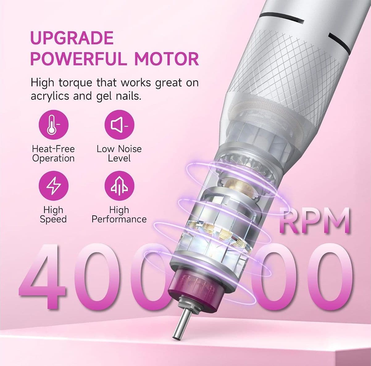 HALMAI Fresa per Unghie Professionale HMC320 Kit Ricaricabile 40000 Giri/Min Limetta Elettrica Portatile per Gel Acrilico e Manicure da Salone Bianco - 2
