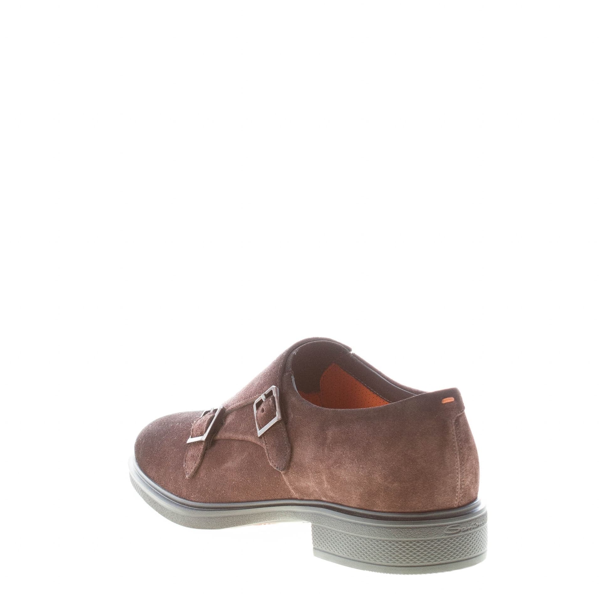 Santoni  Mocassini Uomo in Suede Marrone con Doppia Fibbia - 4
