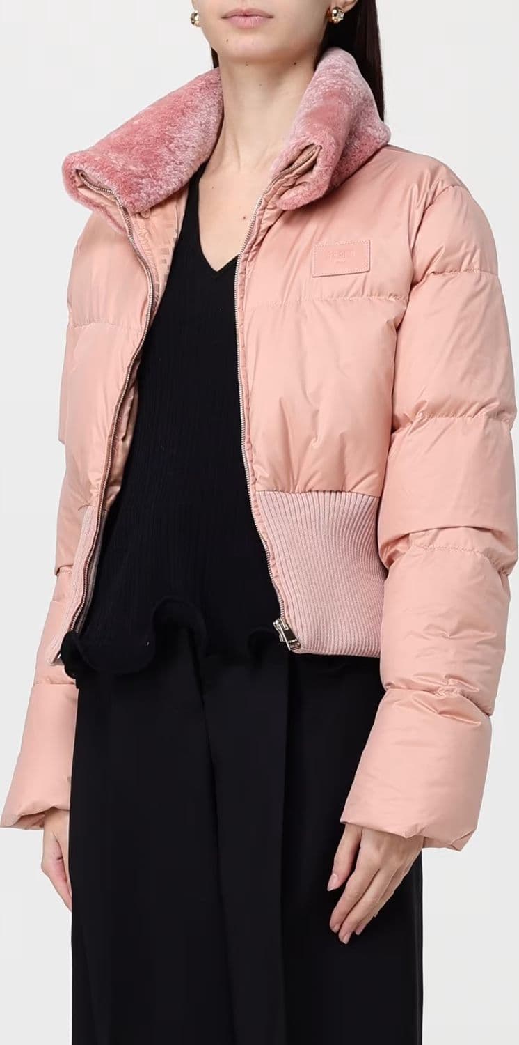Fendi  Giubbino Donna Cropped Cammello con Collo in Shearling - 2