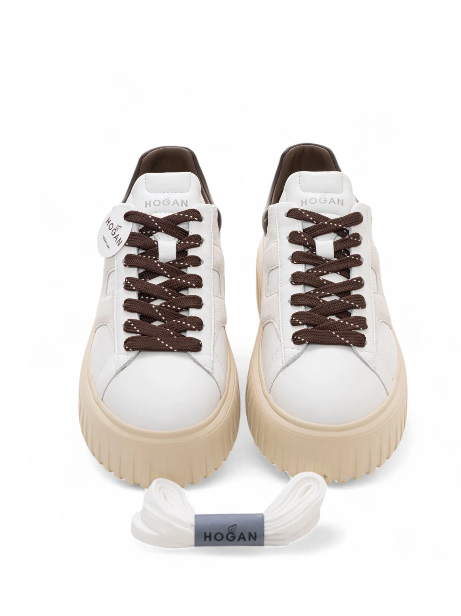Hogan  Sneakers Donna H-Stripes Platform Bianche in Pelle e Suede - 2