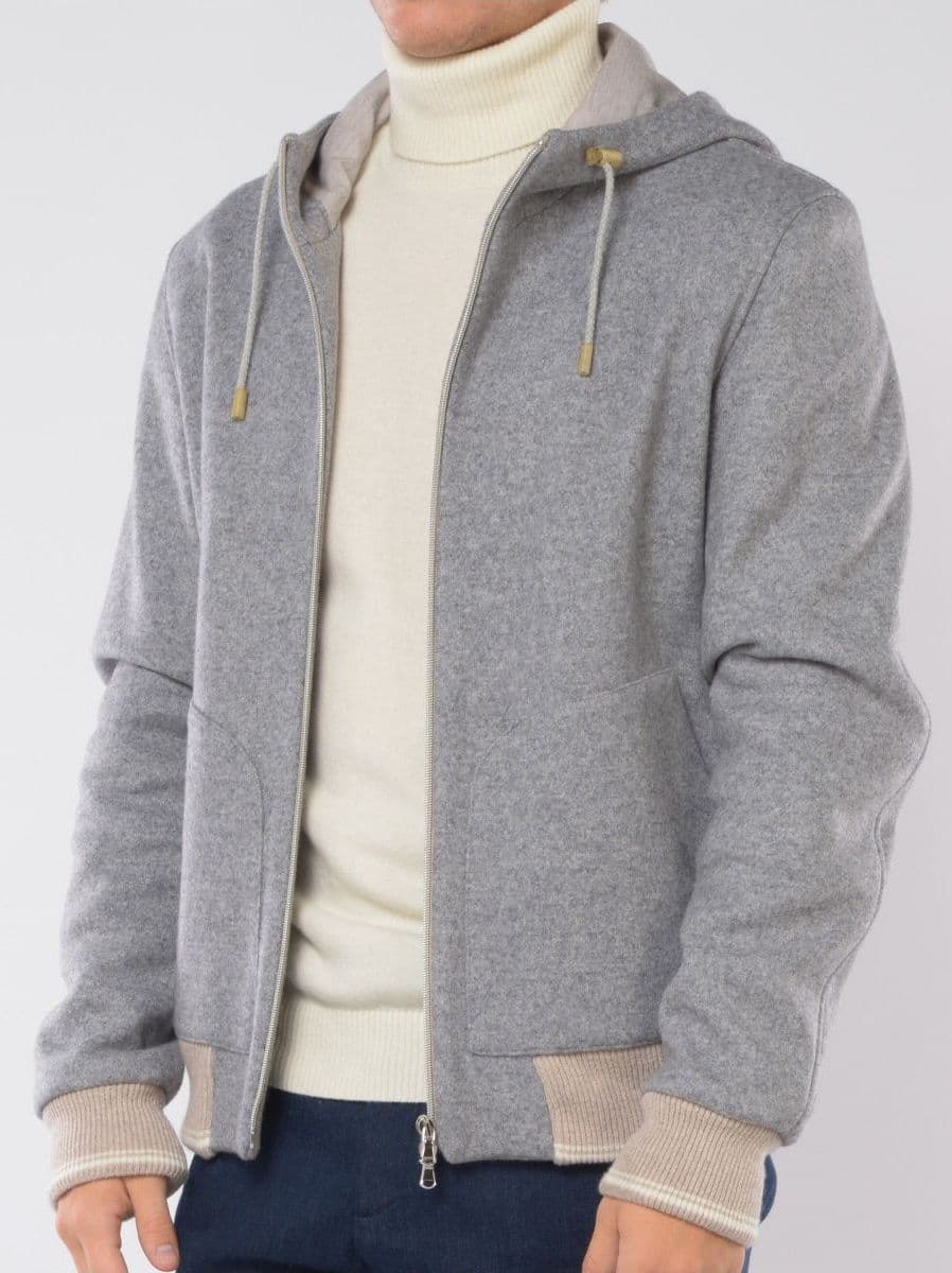 L.B.M . 1911 Giubbino Uomo Grigio in Misto Lana con Cappuccio - 3