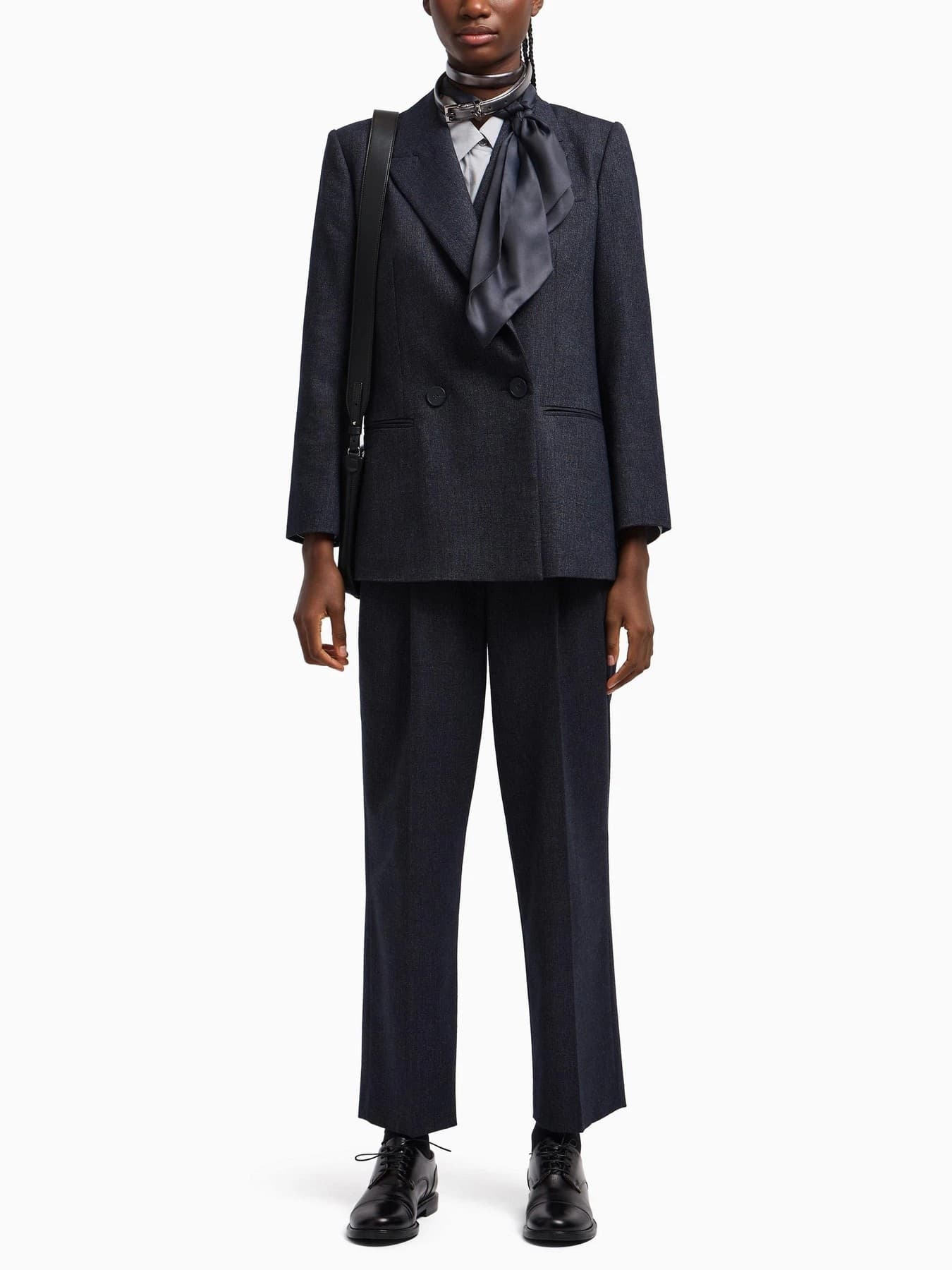 EMPORIO ARMANI Emporio Armani Pantaloni Donna Blu in Lana e Viscosa a Vita Alta - 2