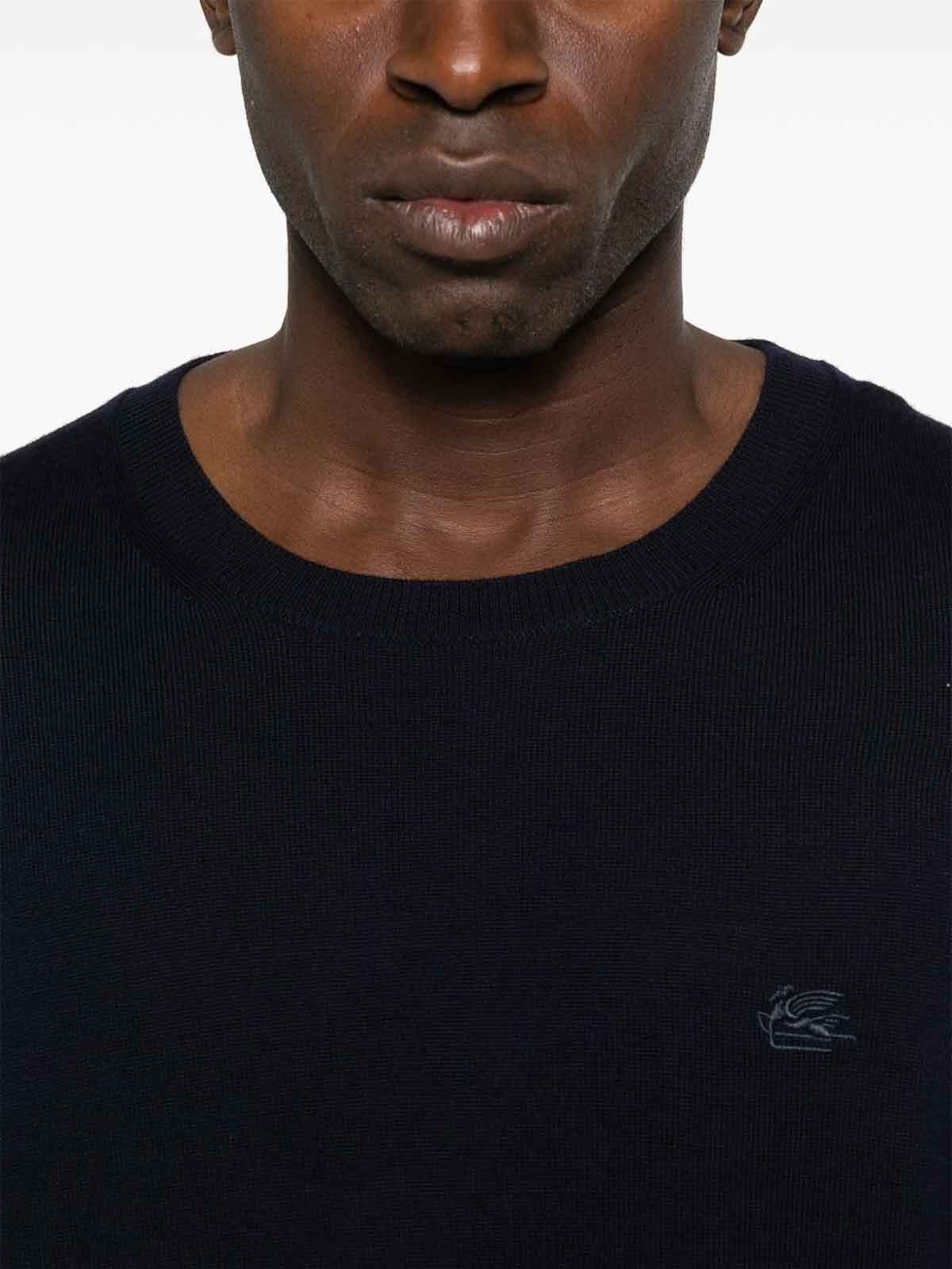 ETRO  Maglione Girocollo Uomo Blu in Lana con Logo Ricamato - 2