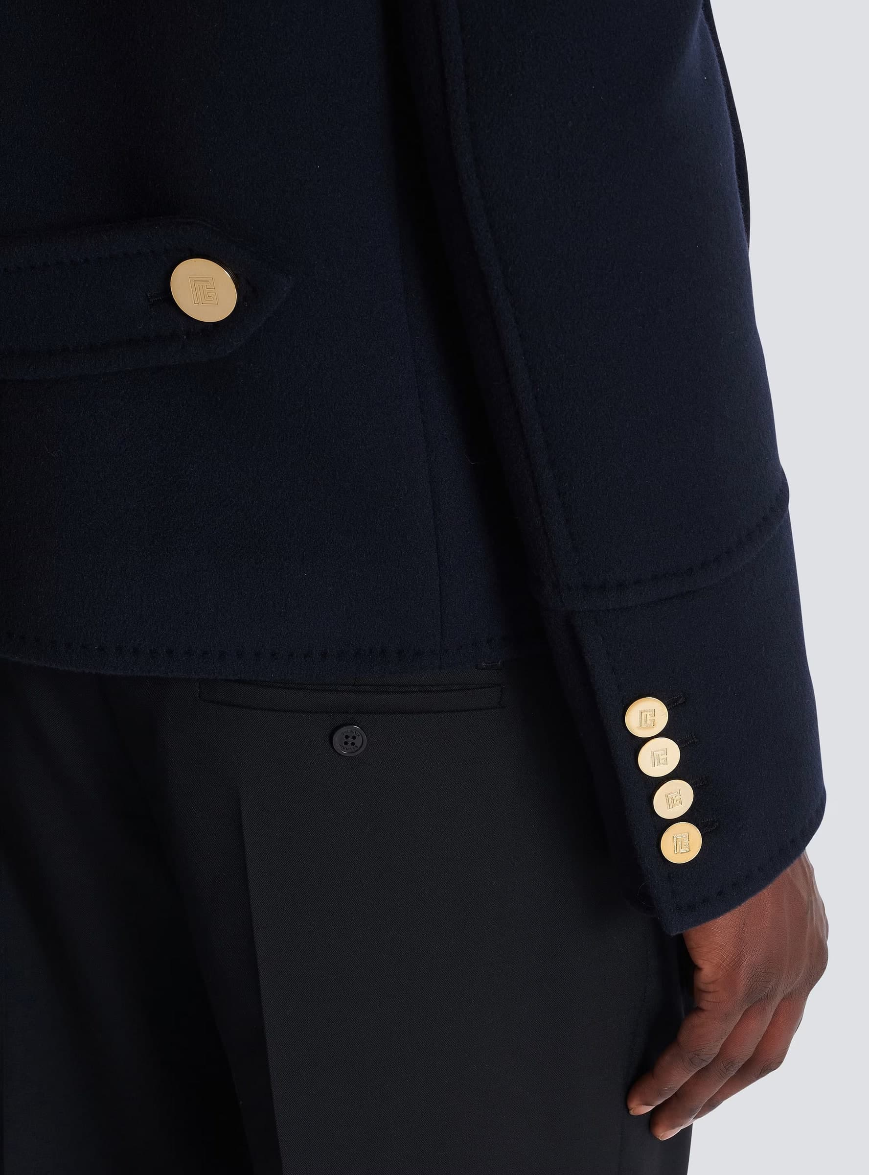 BALMAIN Balmain Caban Corto Doppiopetto in Lana e Cashmere Blu Uomo - 3