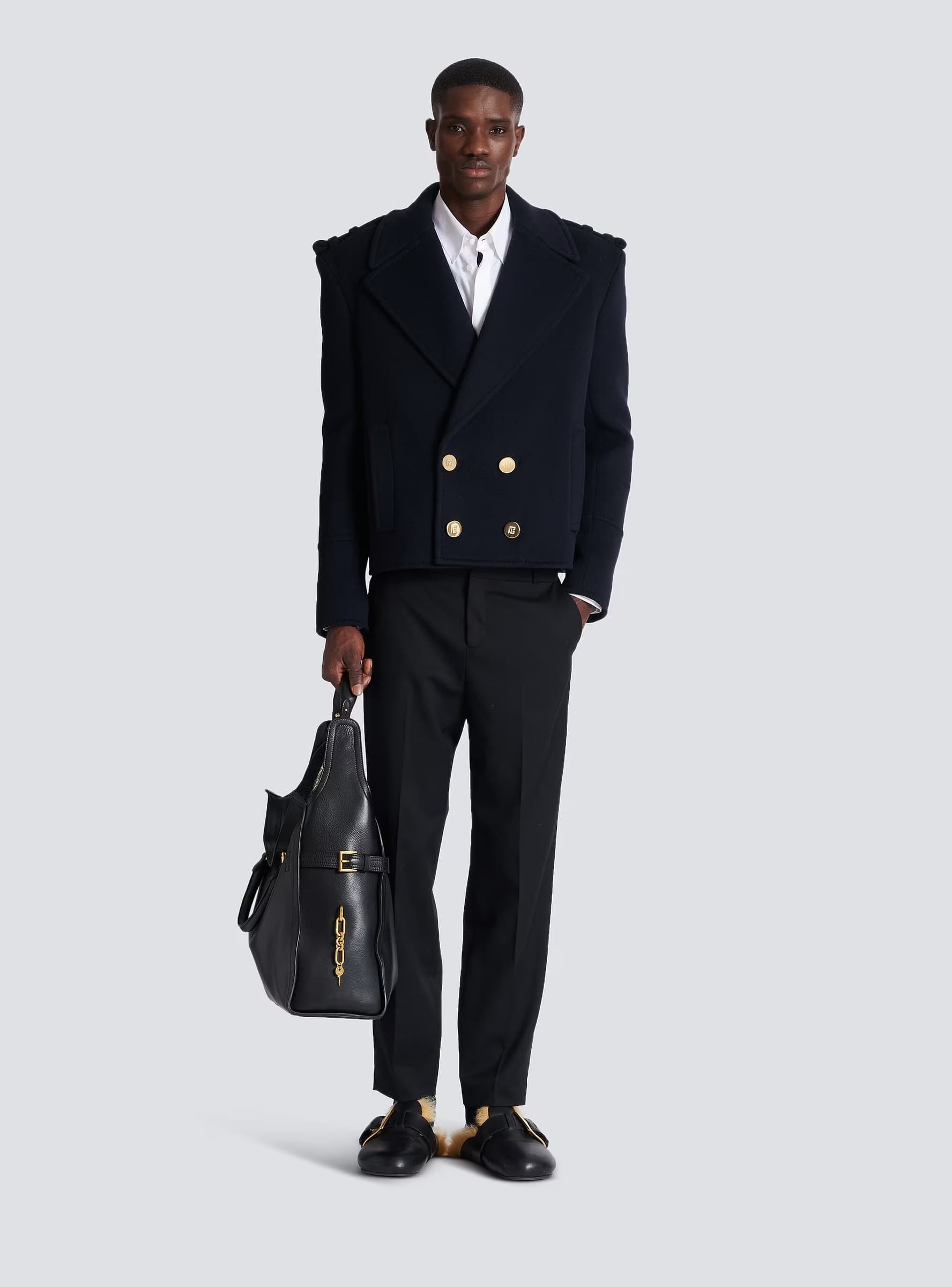 BALMAIN Balmain Caban Corto Doppiopetto in Lana e Cashmere Blu Uomo - 4
