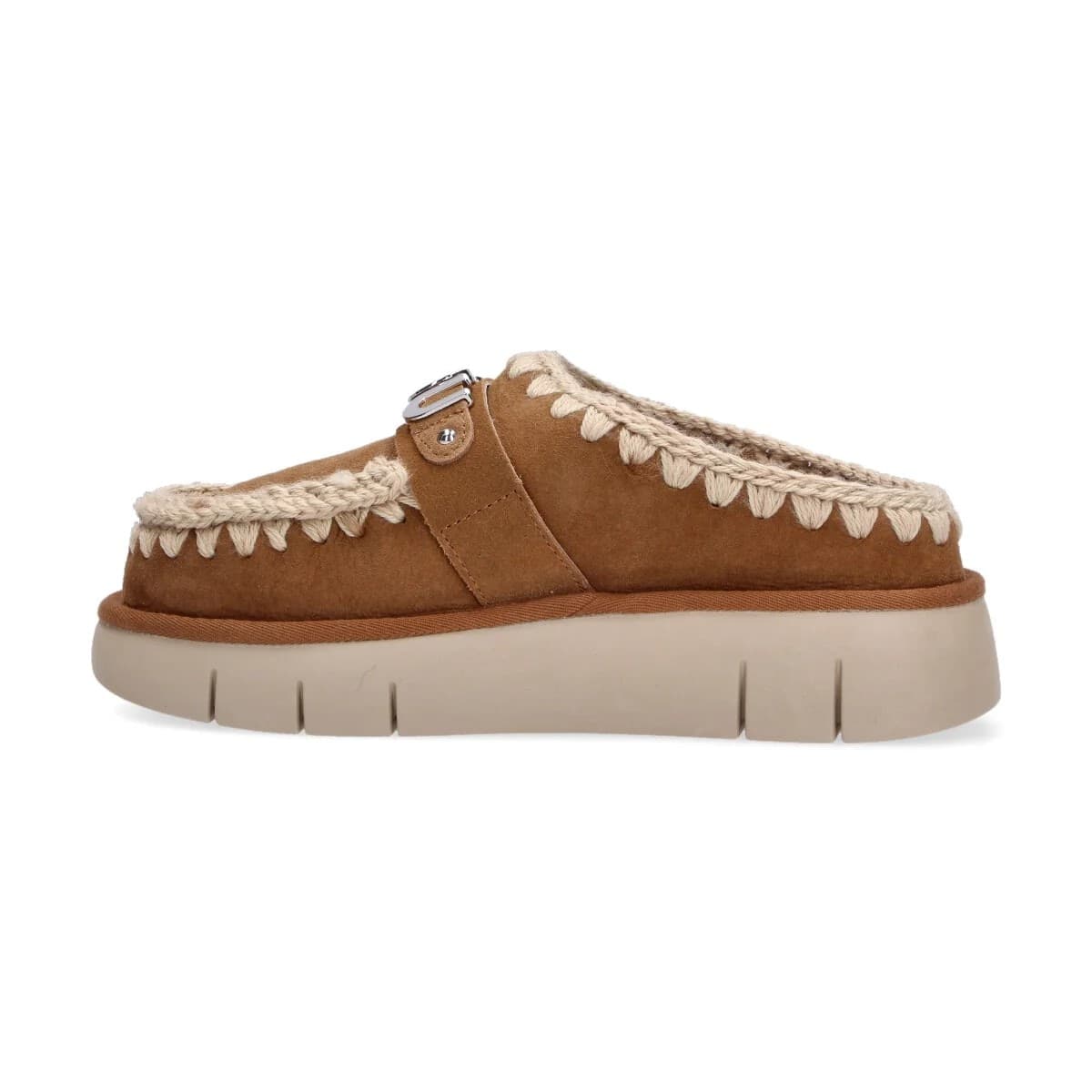 MOU Mou Bounce Clog Sabot Donna Cognac in Pelle con Logo Metallico - 2