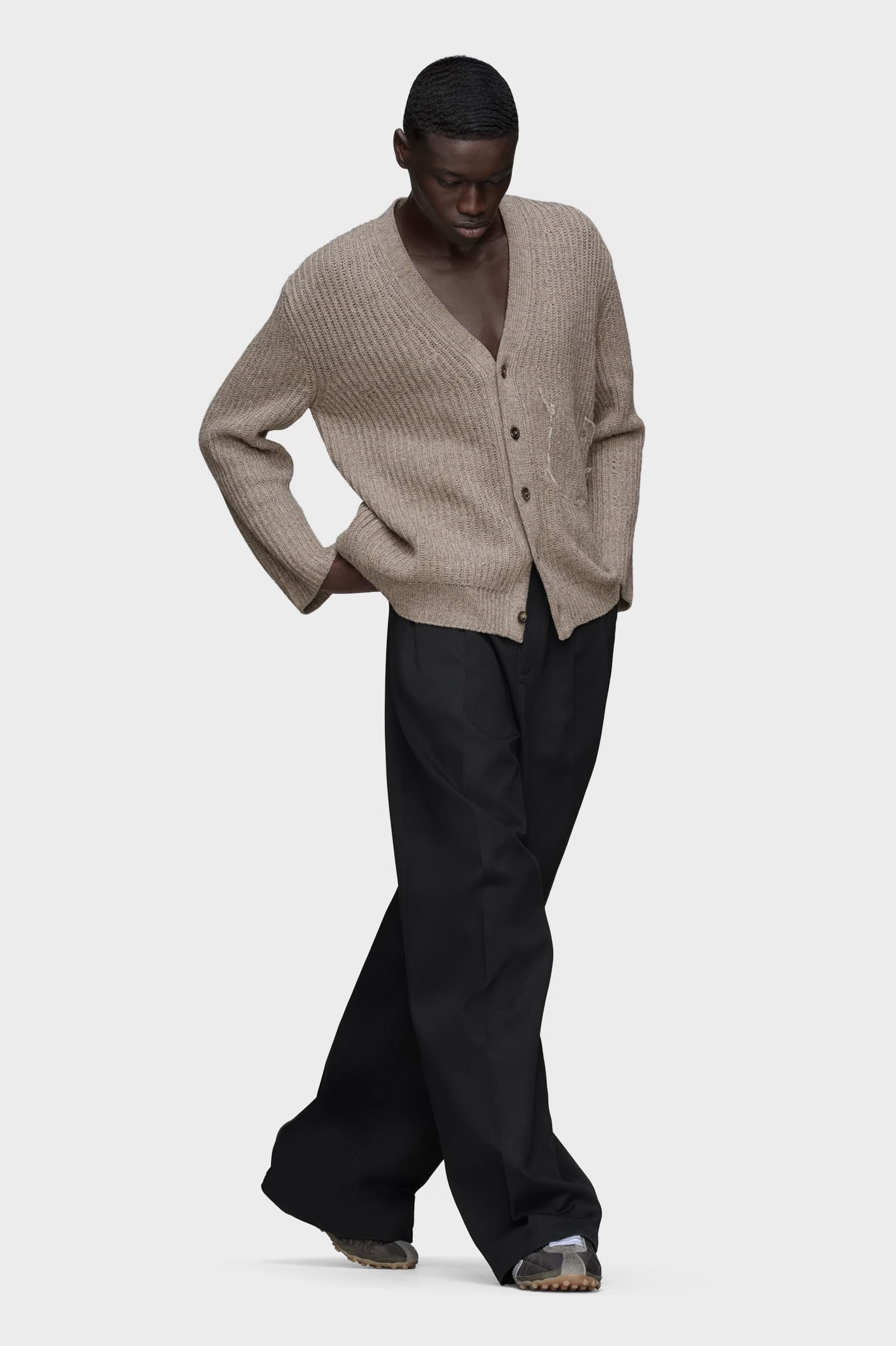 Maison Margiela  Cardigan Uomo Beige Melange in Lana Vergine e Cotone - 2