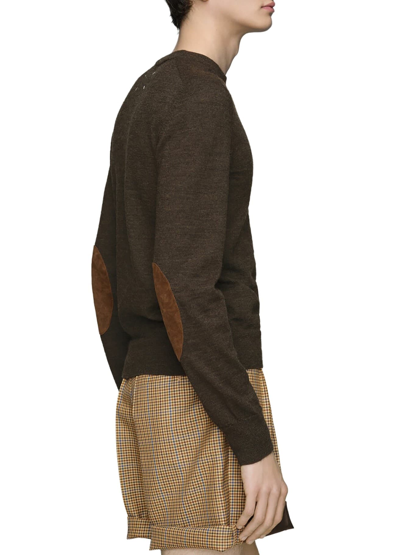 Maison Margiela  Maglione Girocollo Uomo Marrone in Lana con Patch sui Gomiti - 2