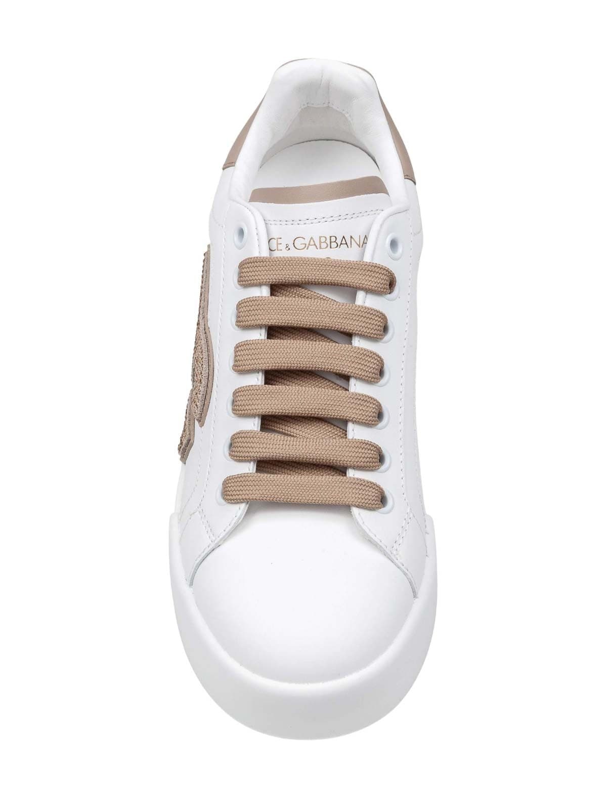 Dolce &amp; Gabbana olce &amp; Gabbana Portofino Sneakers Donna Bianche in Pelle con Cristalli - 2