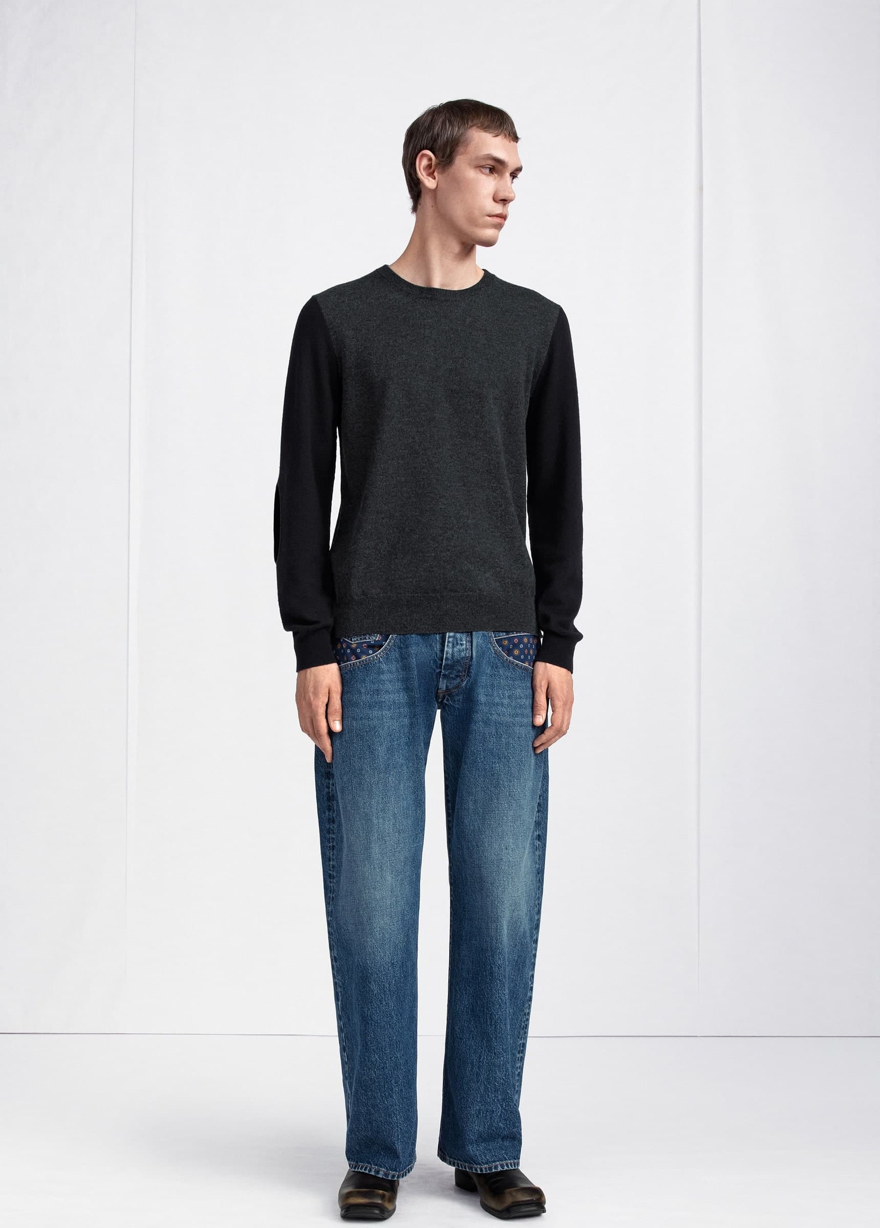 Maison Margiela  Maglione Girocollo Grigio e Nero in Lana - 2