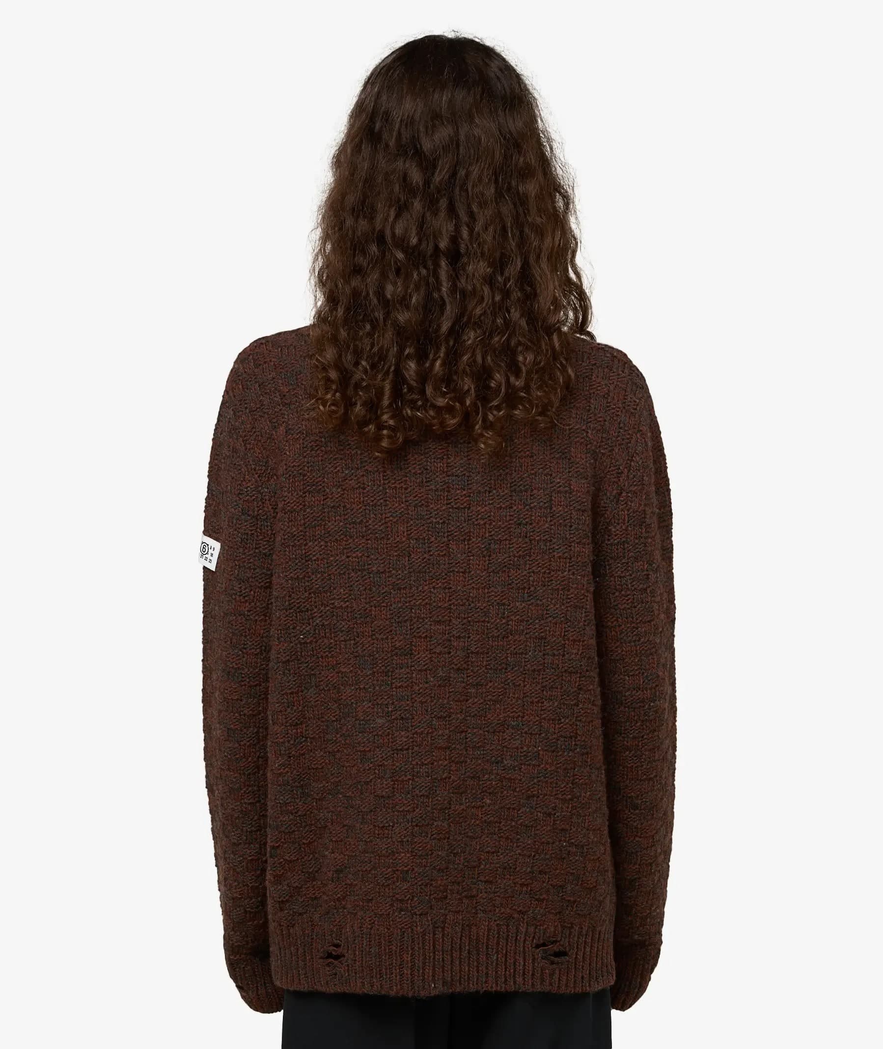 MM6 Maison Margiela  Maglione Girocollo Uomo Grigio Melange e Marrone - 3