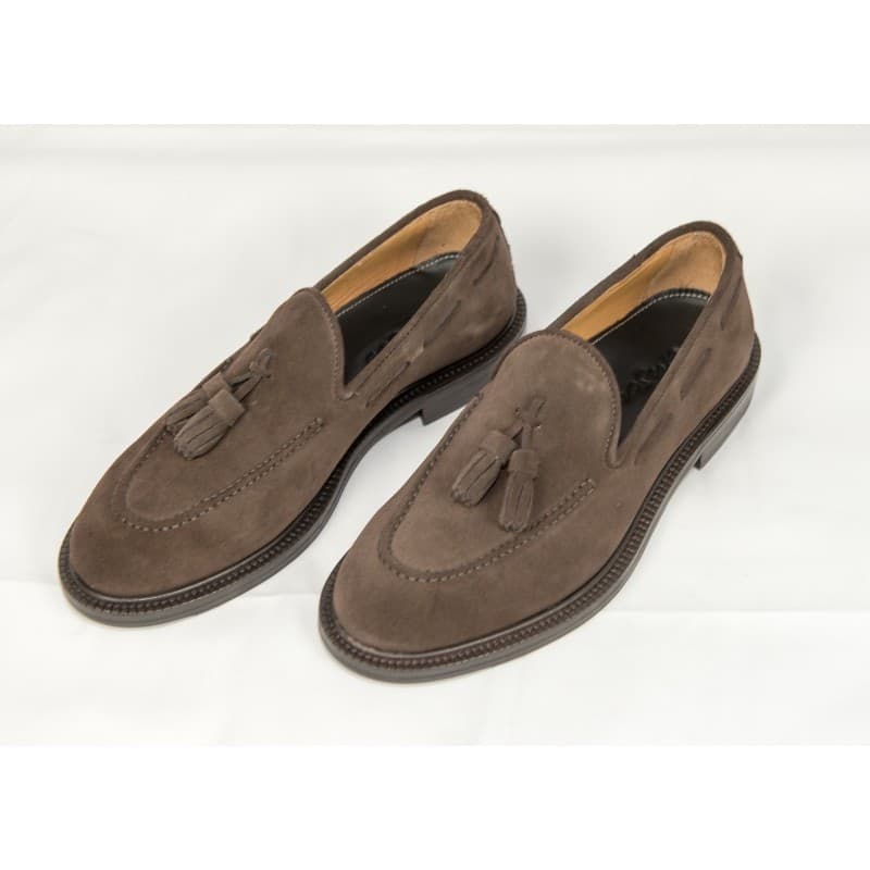 Crisci  Mocassini Uomo in Pelle Scamosciata Mora con Nappine - 3764INTRECCIATO-MORO - 2