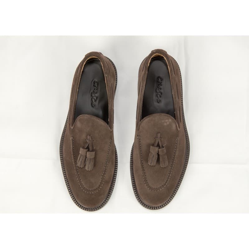 Crisci  Mocassini Uomo in Pelle Scamosciata Mora con Nappine - 3764INTRECCIATO-MORO - 3