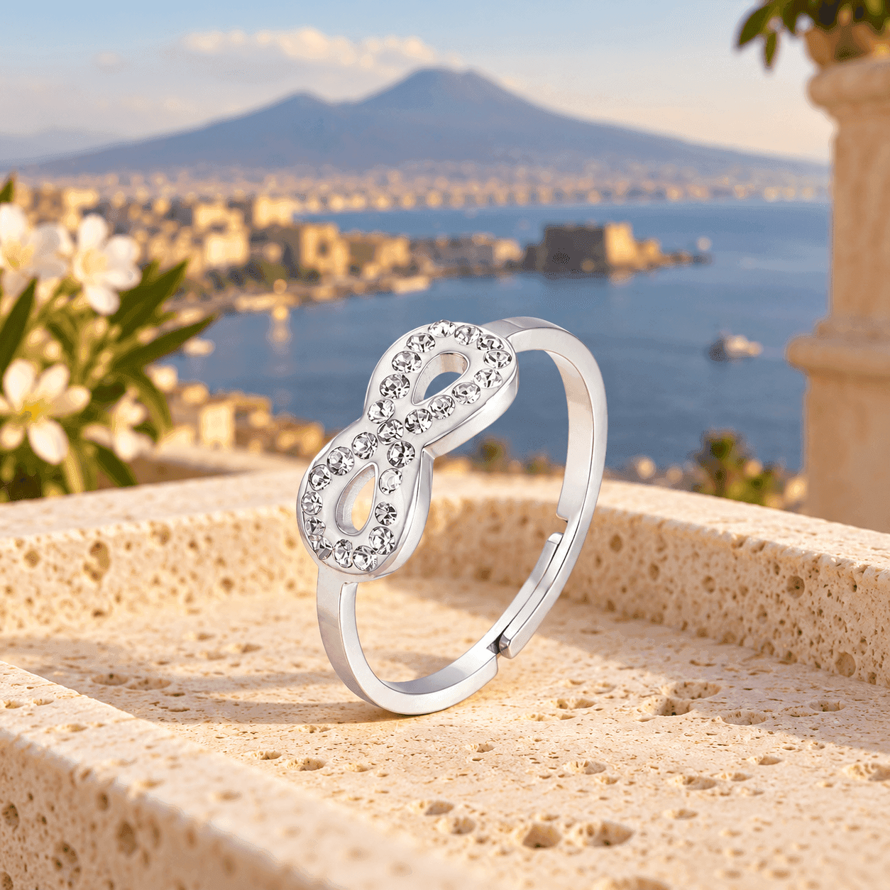 LUCA BARRA  - ANELLO DONNA IN ACCIAIO CON INFINITO E CRISTALLI BIANCHI - 3