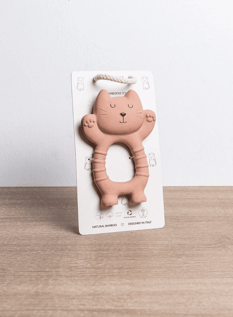 Gatto in Gomma Naturale per la dentizione Bamboom Warm Pink - 2