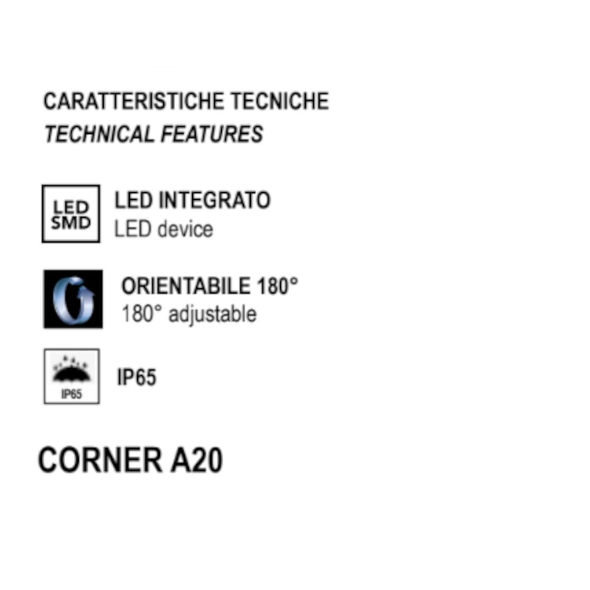Applique led Promoluce CORNER A20 IP65 CCT orientabile alluminio vetro - 12