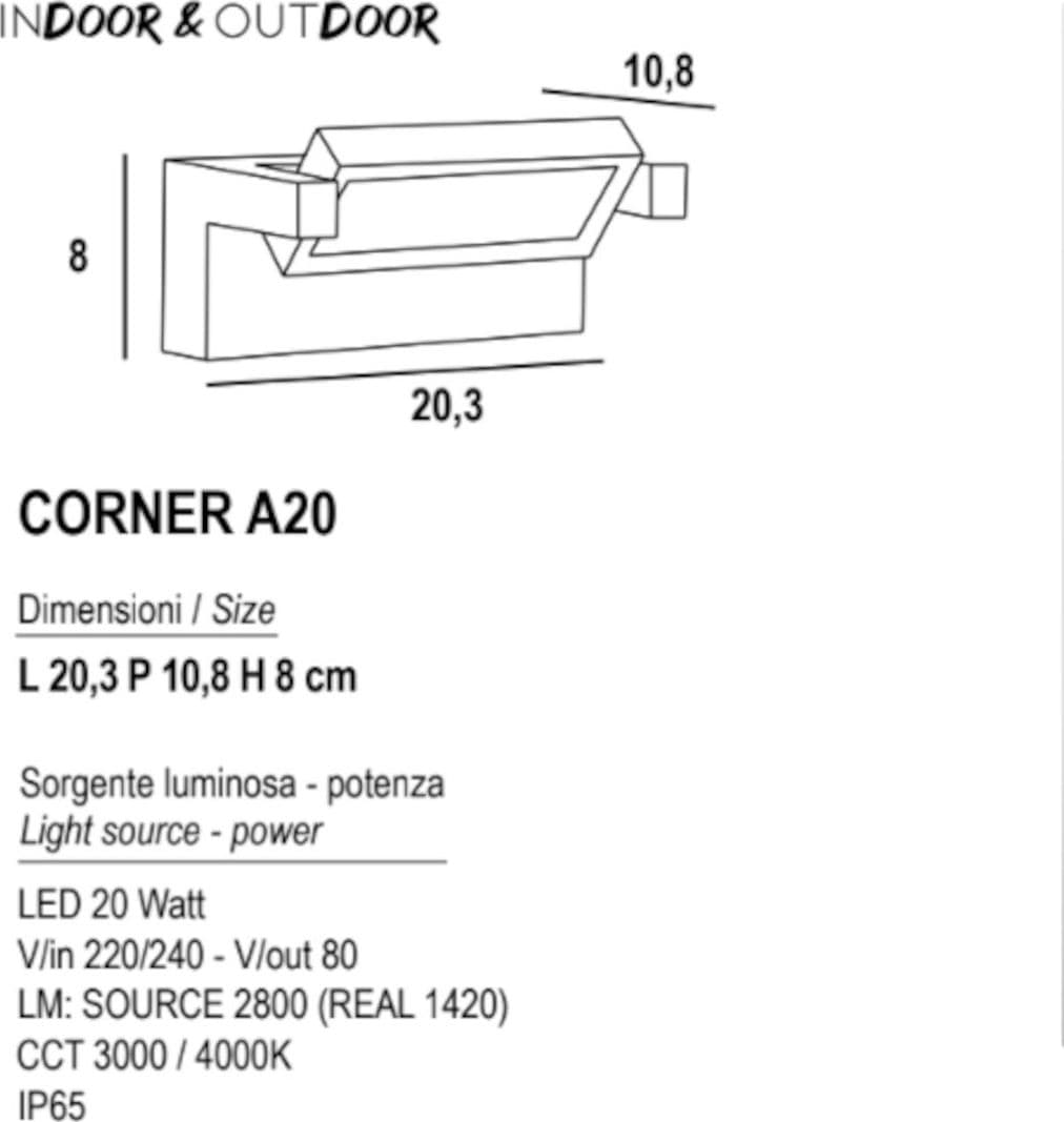Applique led Promoluce CORNER A20 IP65 CCT orientabile alluminio vetro - 11