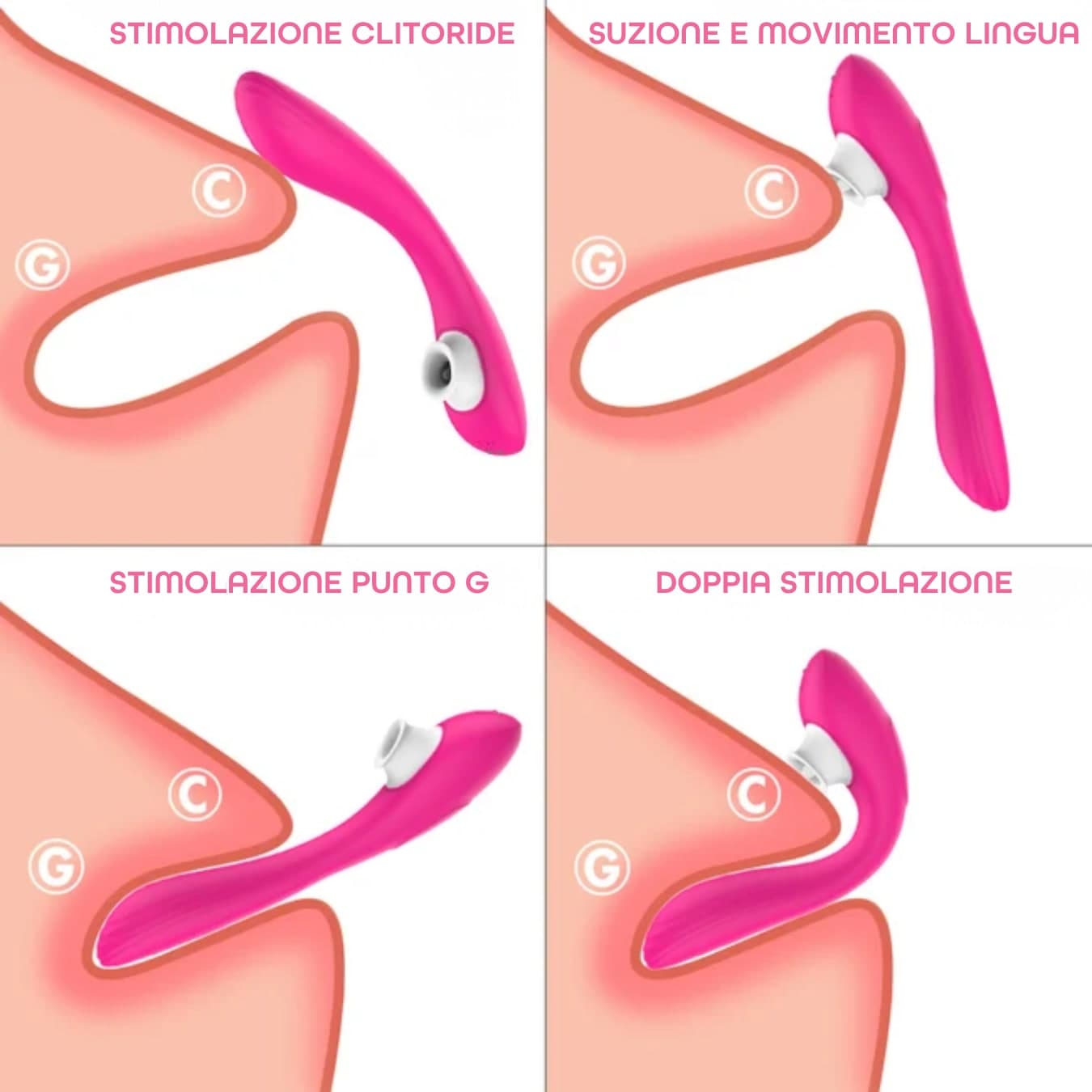 Vibratore Multifunzione con Succhia Lecca Clitoride e Punto G Squirt One Sex Toy - 4