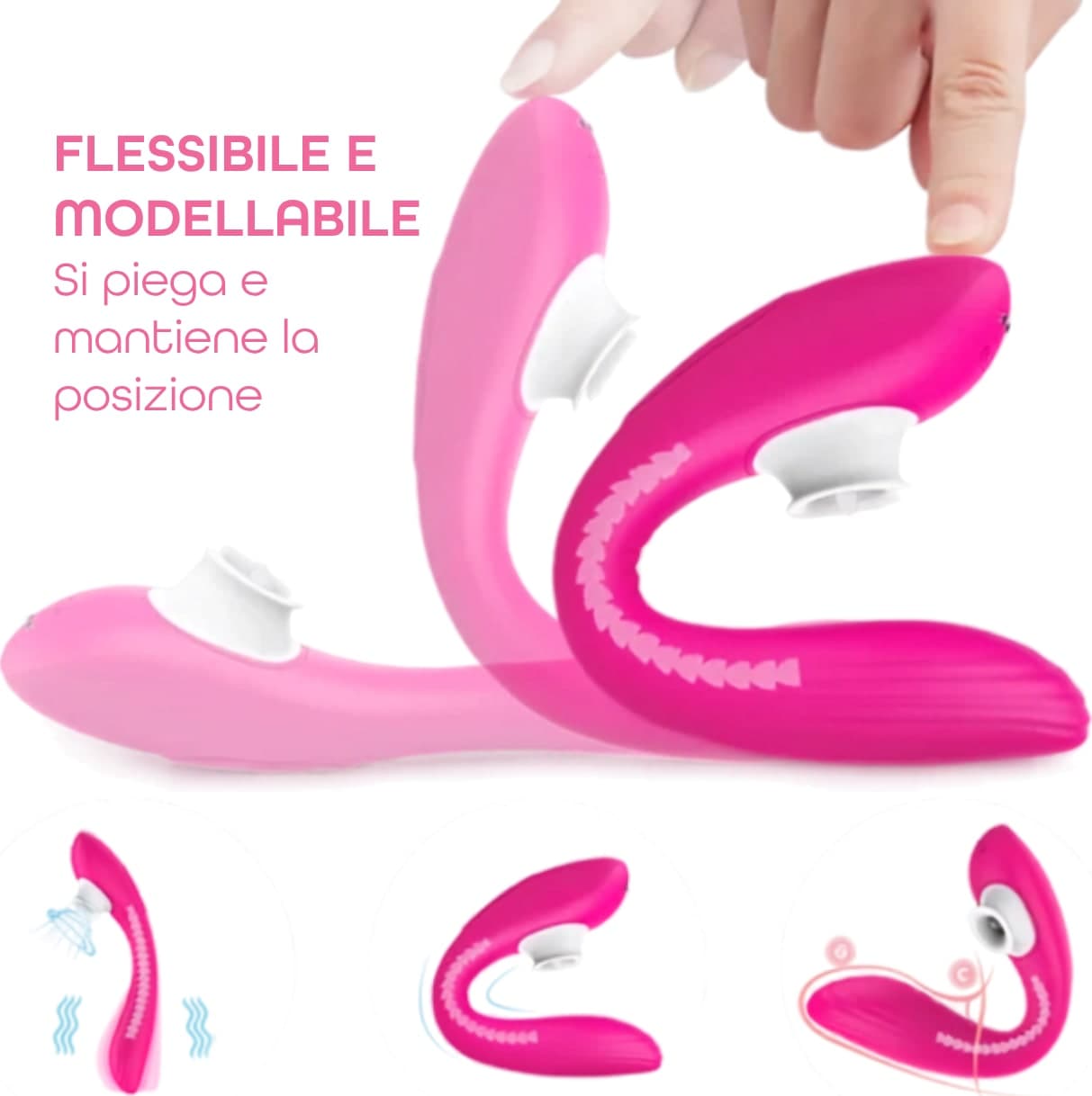 Vibratore Multifunzione con Succhia Lecca Clitoride e Punto G Squirt One Sex Toy - 5