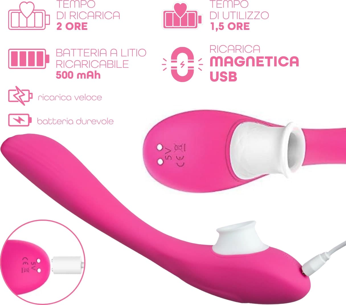 Vibratore Multifunzione con Succhia Lecca Clitoride e Punto G Squirt One Sex Toy - 6