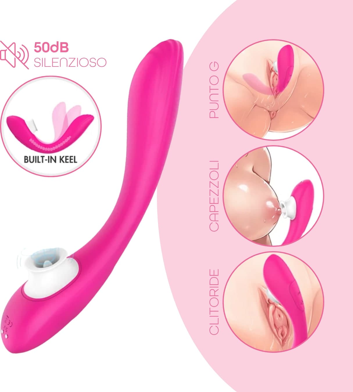 Vibratore Multifunzione con Succhia Lecca Clitoride e Punto G Squirt One Sex Toy - 9