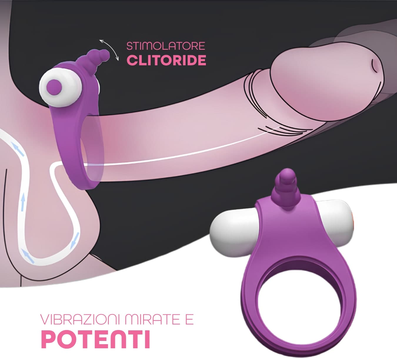 Anello Vibrante per il Pene con Stimolatore Clitorideo 7 Vibrazioni Sex Toy Uomo - 4