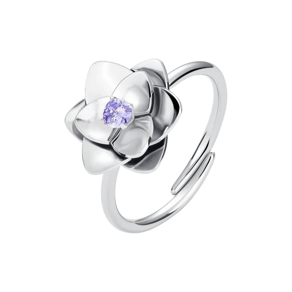 LUCA BARRA  -  ANELLO DONNA IN ACCIAIO, FIORE CON ZIRCONE VIOLA