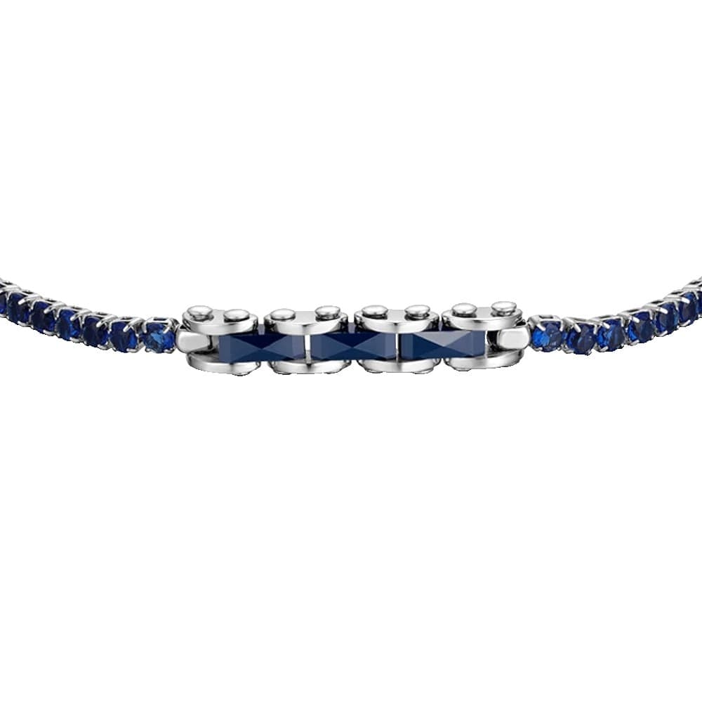 LUCA BARRA  -  BRACCIALE TENNIS UOMO IN ACCIAIO CON CERAMICA BLU E ZIRCONI BLU - 2
