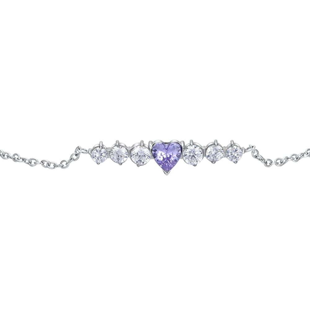 LUCA BARRA   -   BRACCIALE DONNA IN ACCIAIO CON CUORE VIOLA E CRISTALLI BIANCHI - 2