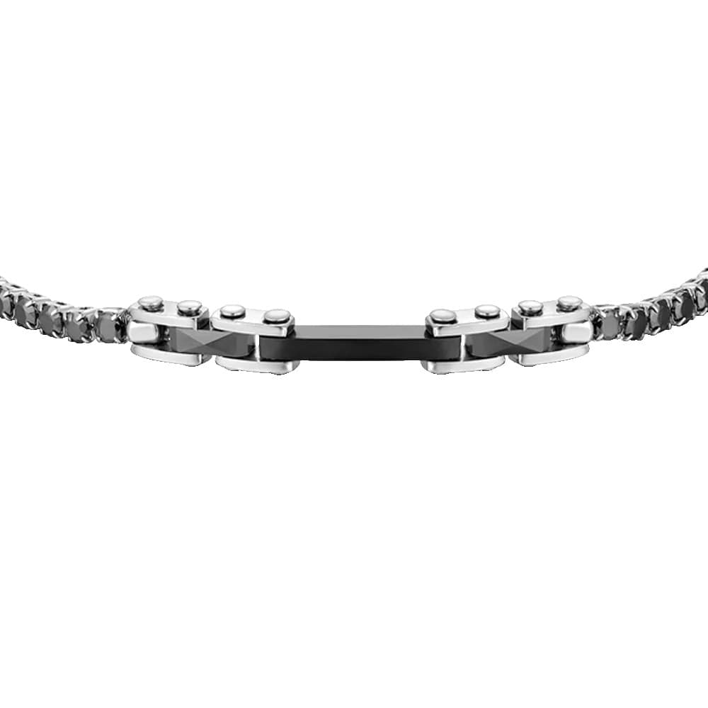 LUCA BARRA  -  BRACCIALE TENNIS UOMO IN ACCIAIO CON CERAMICA NERA E ZIRCONI NERI - 2