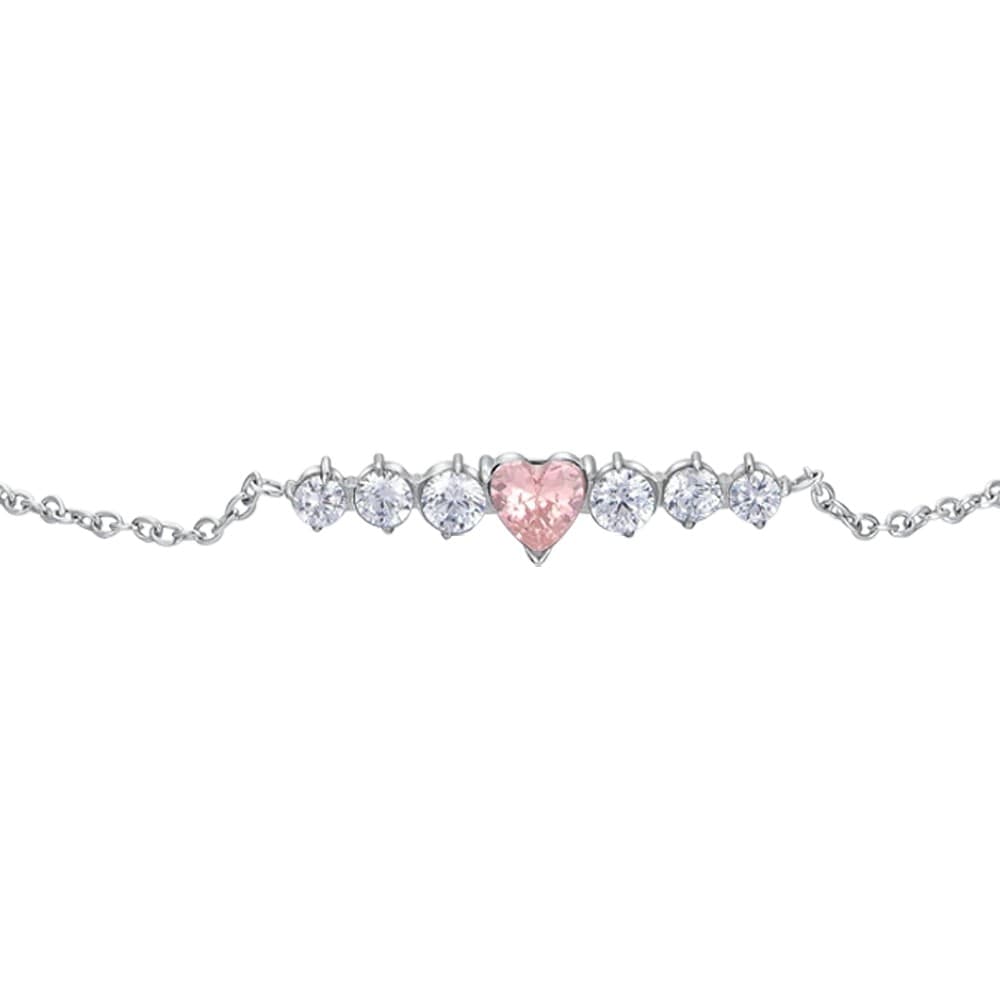 LUCA BARRA   -   BRACCIALE DONNA IN ACCIAIO CON CUORE ROSA E CRISTALLI BIANCHI - 2