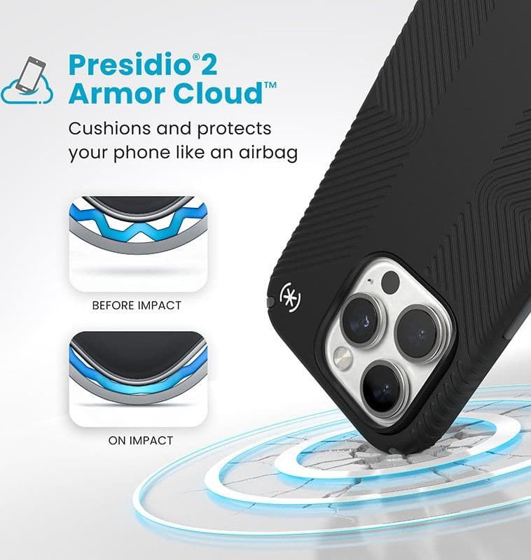 Speck Presidio2 Grip - Custodia per iPhone 16 Pro (Nero / Grigio Ardesia / Bianco) - 12