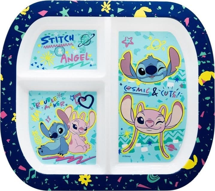 Disney Stitch - Piatto per bambini con scomparti adatto al microonde della collezione Stitch & Angel (19,5 x 22 cm) - 4
