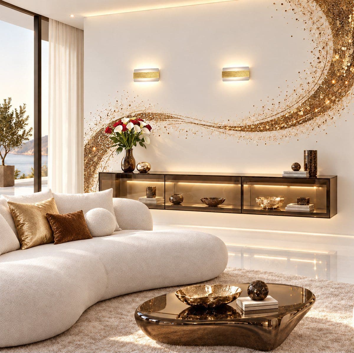 Applique classico Promoluce DOUP A26 GF LED CCT 805LM metallo decorato foglia oro biemissione - 3