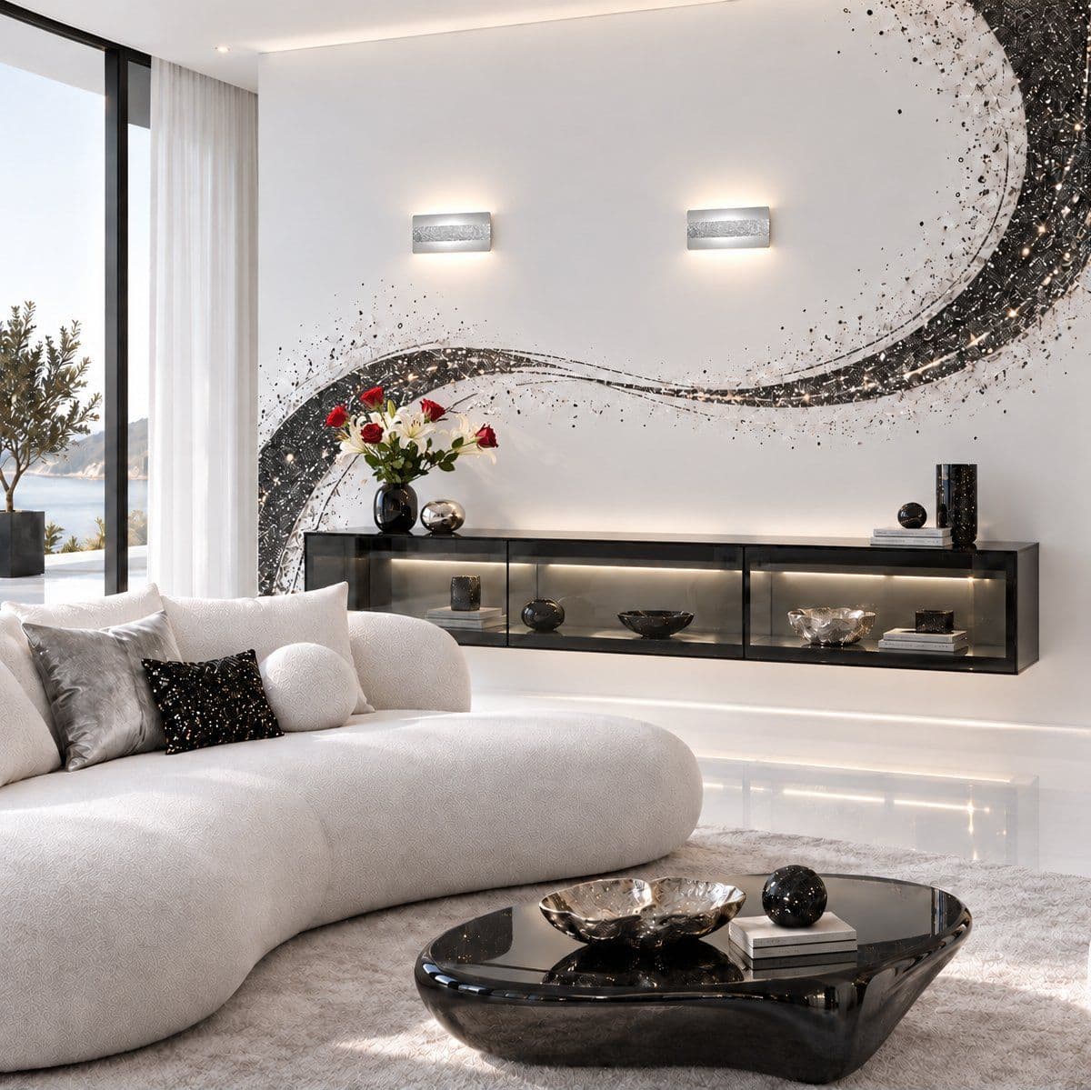 Applique classico Promoluce DOUP A26 SF LED CCT 805LM metallo decorato foglia argento biemissione - 2