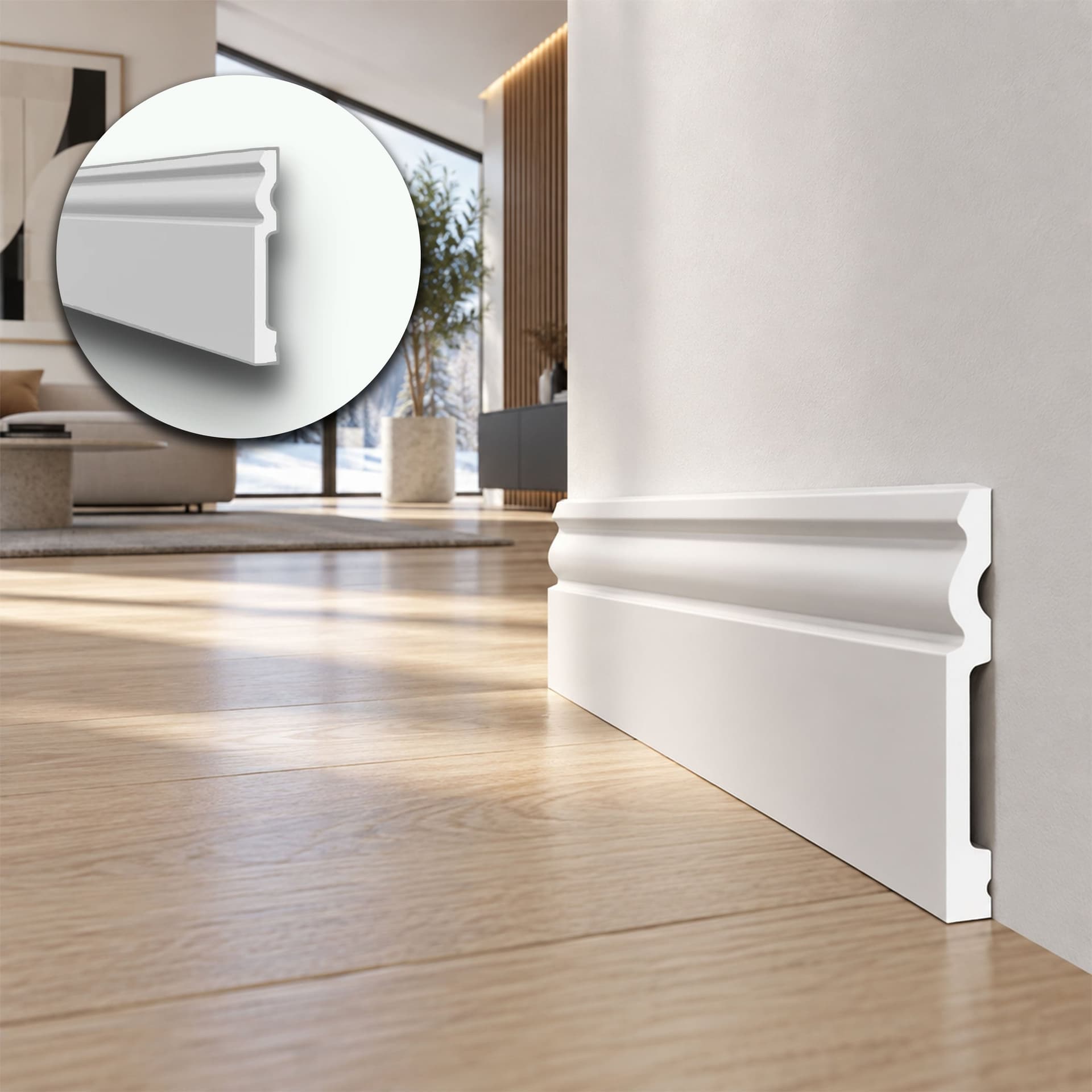 Battiscopa RESISTO in polimeri extracompatti mod. DUCALE Bianco mis. 120x15mm (prezzo al metro) - 5