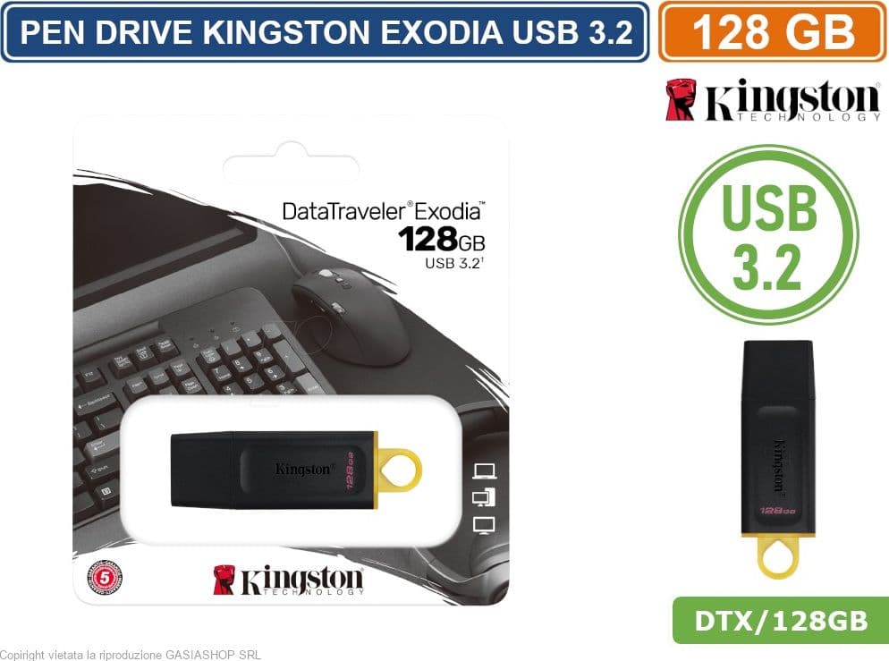 PEN DRIVE KINGSTON DTX/128GB USB 3.2 DATA TRAVELER 128GB PENNETTA CHIAVETTA