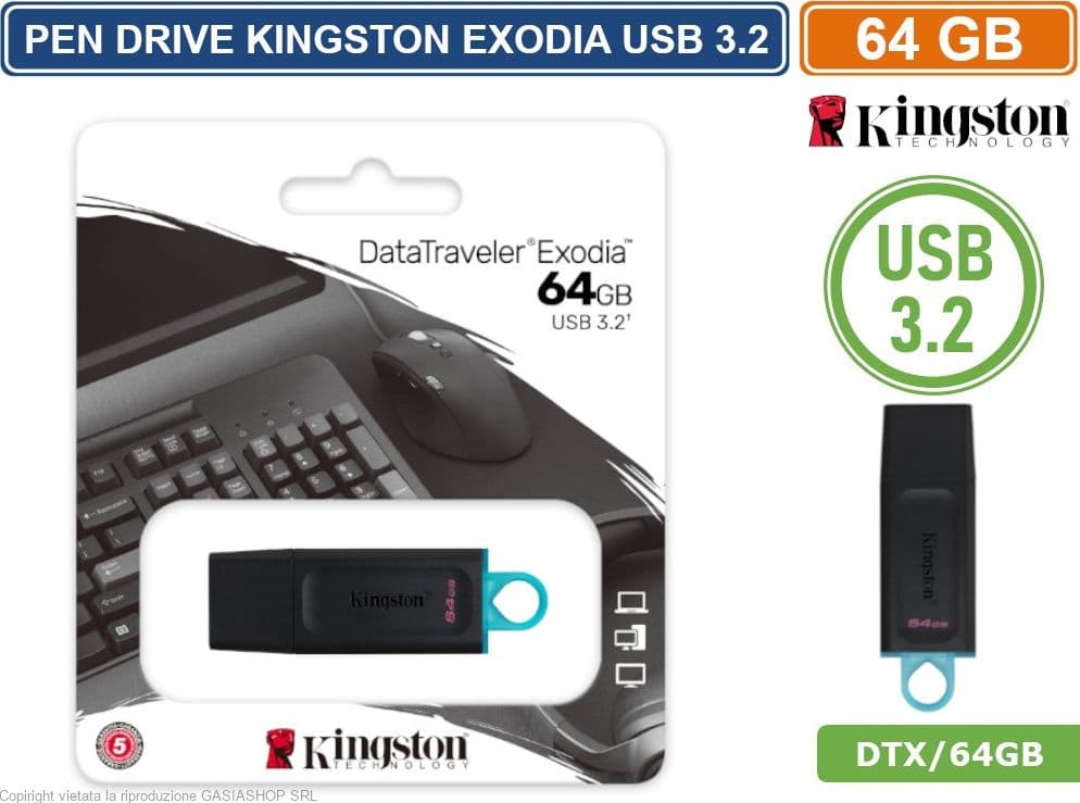 PEN DRIVE KINGSTON DTX/64GB USB 3.2 DATA TRAVELER 64GB PENNETTA CHIAVETTA