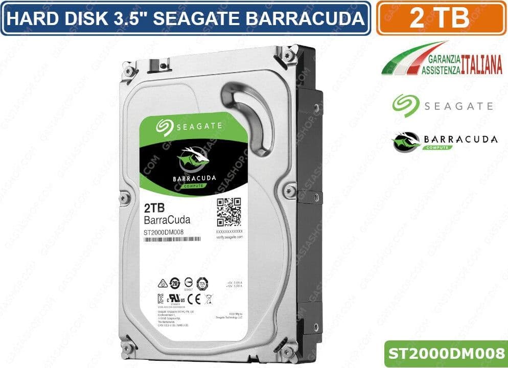HD HARD DISK 2TB SATA 3 SEAGATE BARRACUDA 64MB ST2000DM008 VIDEOSORVEGLIANZA
