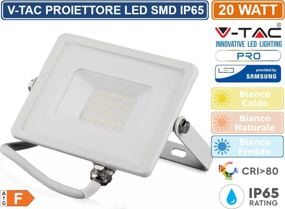 V-TAC PRO VT-20 FARO LED SMD 20W ULTRASOTTILE CHIP SAMSUNG DA ESTERNO COLORE BIANCO - SKU 442 / 443 / 444 - 3