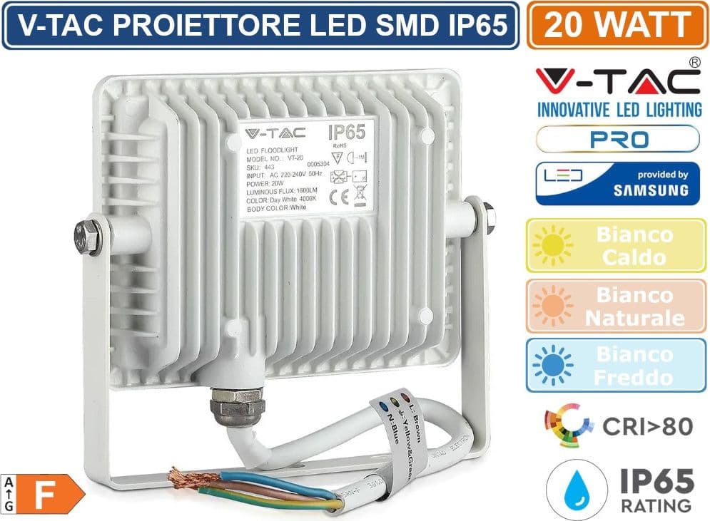 V-TAC PRO VT-20 FARO LED SMD 20W ULTRASOTTILE CHIP SAMSUNG DA ESTERNO COLORE BIANCO - SKU 442 / 443 / 444 - 4
