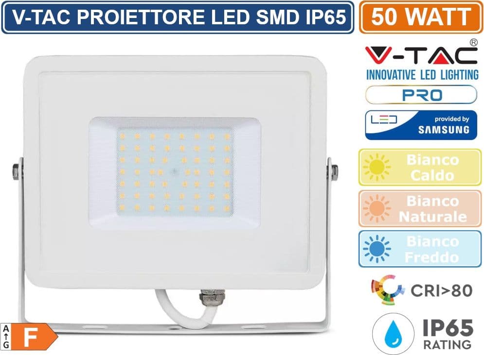 V-TAC PRO VT-50 FARO LED SMD 50W ULTRASOTTILE CHIP SAMSUNG DA ESTERNO COLORE BIANCO - SKU 21409 / 21410 / 21411 - 2