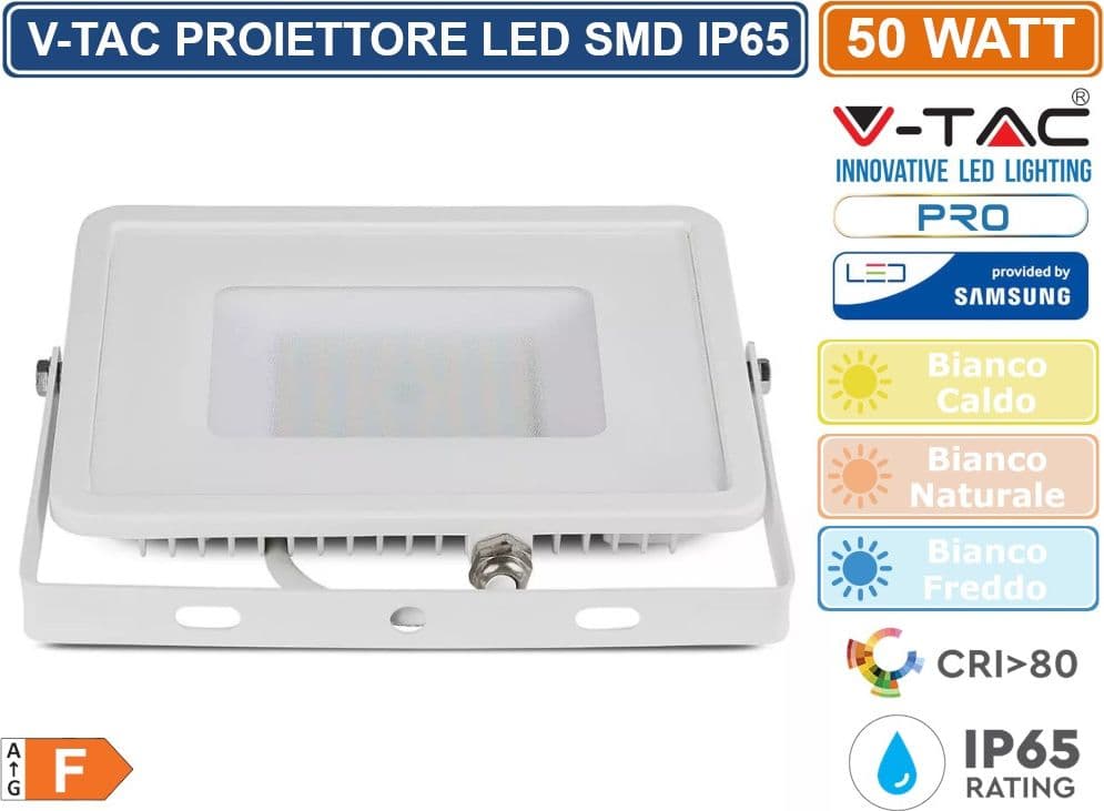V-TAC PRO VT-50 FARO LED SMD 50W ULTRASOTTILE CHIP SAMSUNG DA ESTERNO COLORE BIANCO - SKU 21409 / 21410 / 21411 - 3