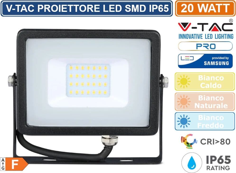 V-TAC PRO VT-20 FARO LED SMD 20W ULTRASOTTILE CHIP SAMSUNG DA ESTERNO COLORE NERO - SKU 439 / 440 / 441 - 2