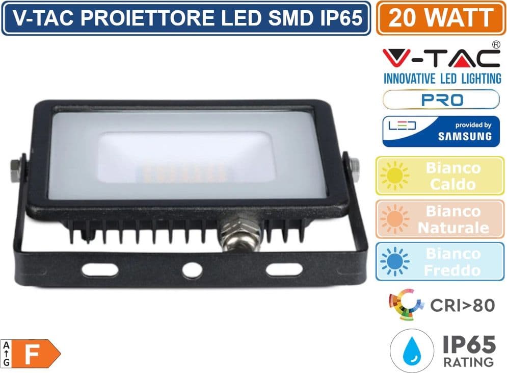 V-TAC PRO VT-20 FARO LED SMD 20W ULTRASOTTILE CHIP SAMSUNG DA ESTERNO COLORE NERO - SKU 439 / 440 / 441 - 3