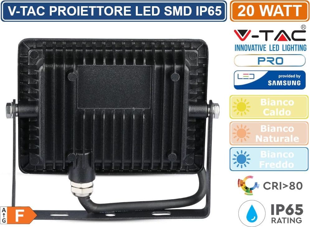V-TAC PRO VT-20 FARO LED SMD 20W ULTRASOTTILE CHIP SAMSUNG DA ESTERNO COLORE NERO - SKU 439 / 440 / 441 - 4