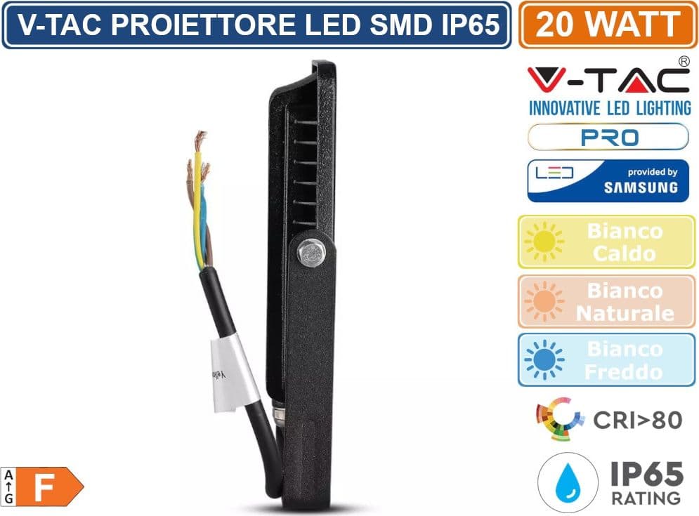 V-TAC PRO VT-20 FARO LED SMD 20W ULTRASOTTILE CHIP SAMSUNG DA ESTERNO COLORE NERO - SKU 439 / 440 / 441 - 5