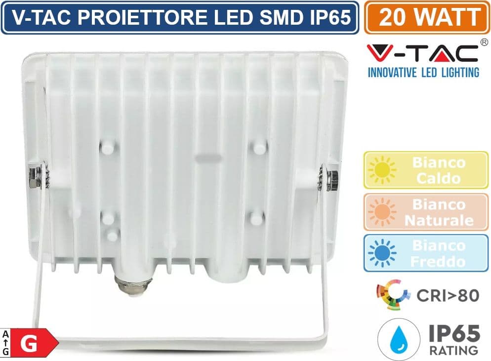 V-TAC VT-4021 E-SERIES FARO LED SMD 20W ULTRA SOTTILE DA ESTERNO COLORE BIANCO - SKU 5949 / 5950 / 5951 - 3